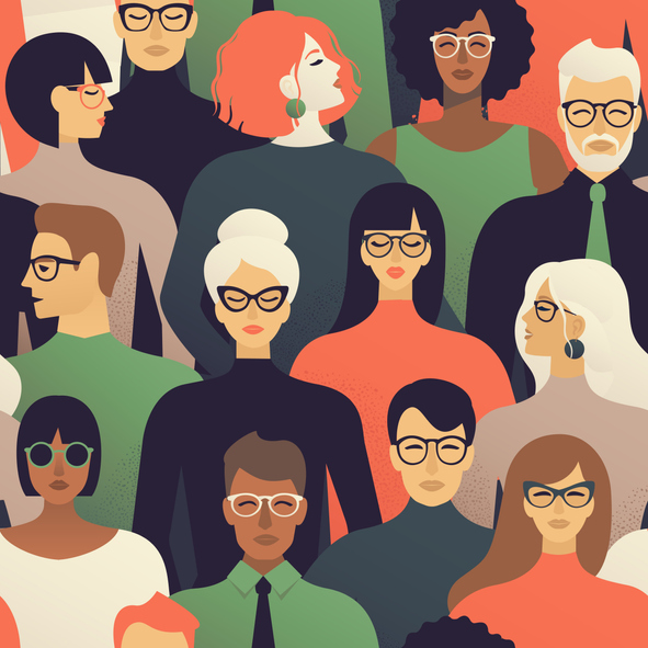 Seamless pattern of many different people